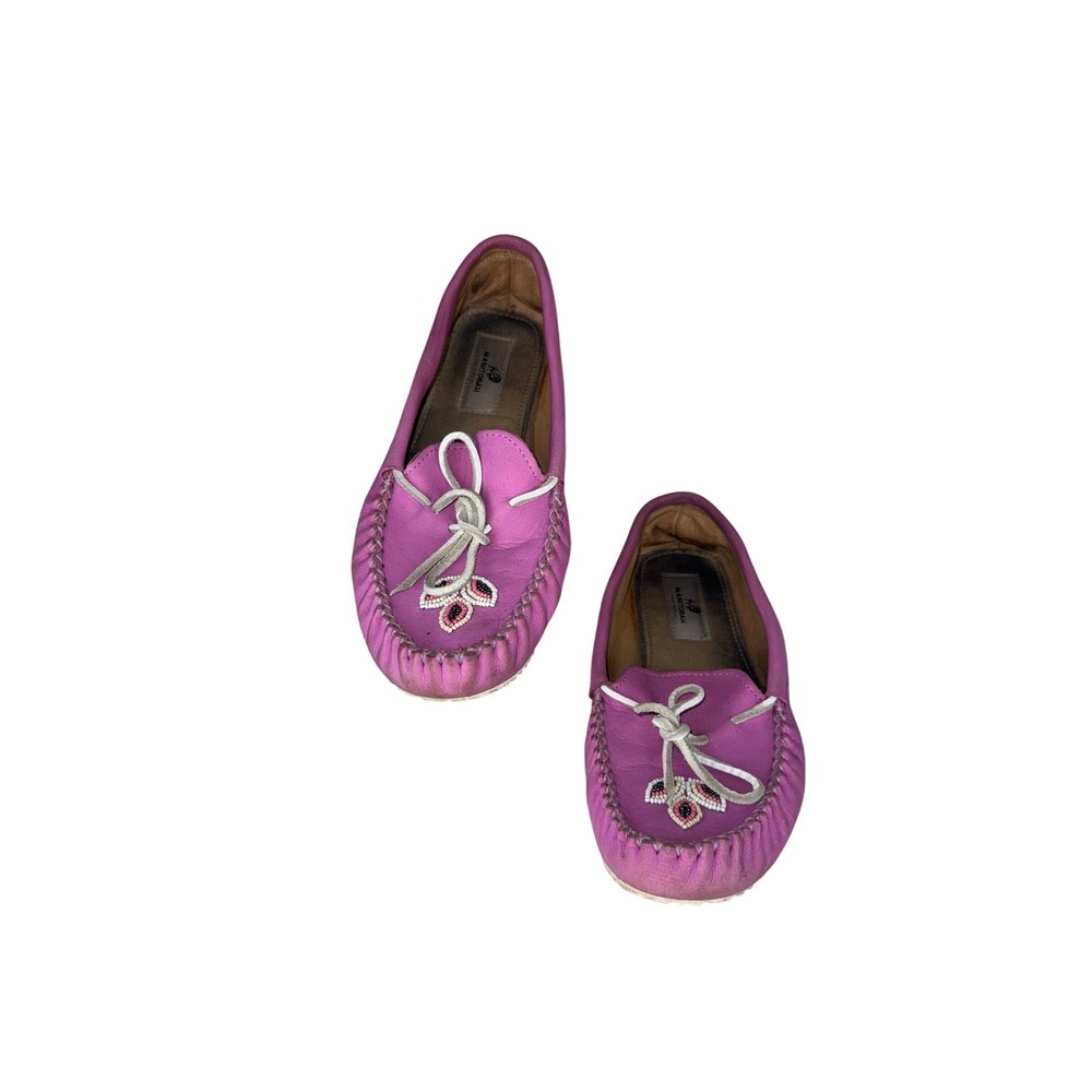 Manitobah Mukluks Womens 11 Pink Leather Beaded Moccasin Flats 4024728